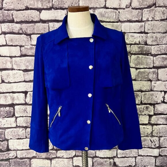 Chico's Blue Suede Like Fabric Long Sleeve Jacket Size M - Picture 1 of 7